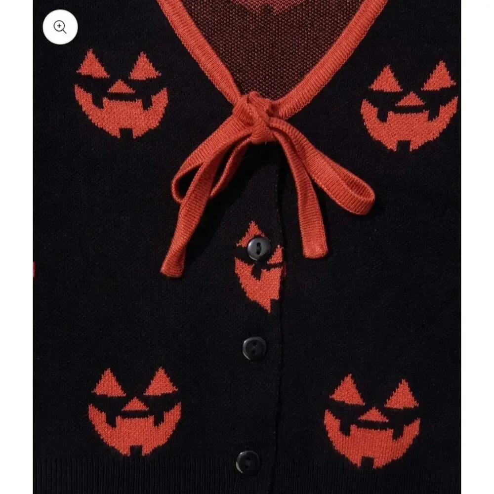 Unique Vintage Black Jack O Lantern Pumpkin Kids Crop Cardigan One Size NWOT